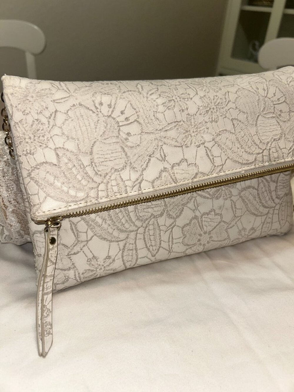 Urban Expressions White Lace Clutch Chain Foldover Bag